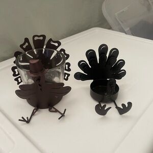 Decorative Metal Turkey Candle Holders - Brown